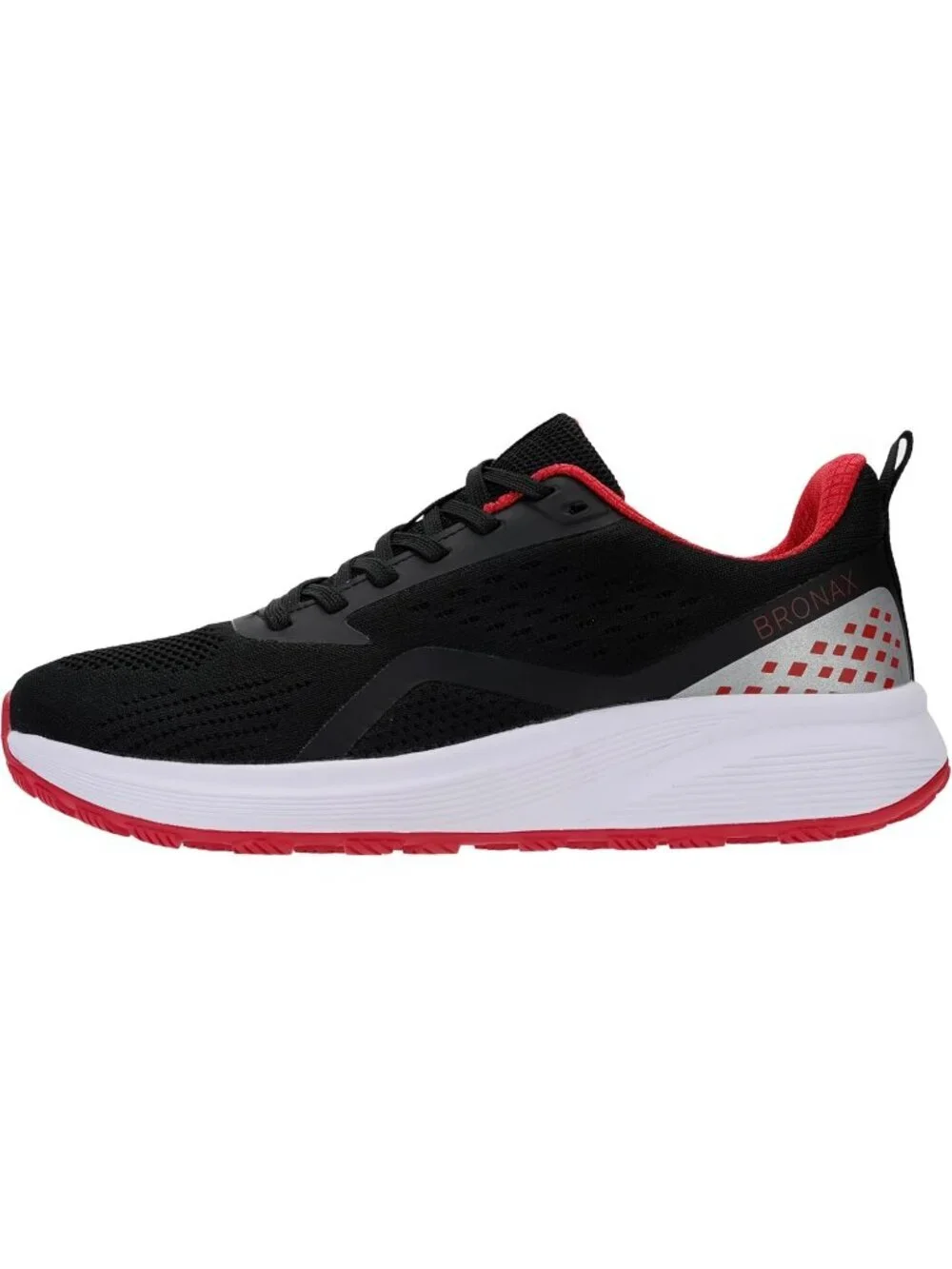 Men's Black Red Mesh Wide Cushioned Supportive Road Running Shoes Wide Toe Box